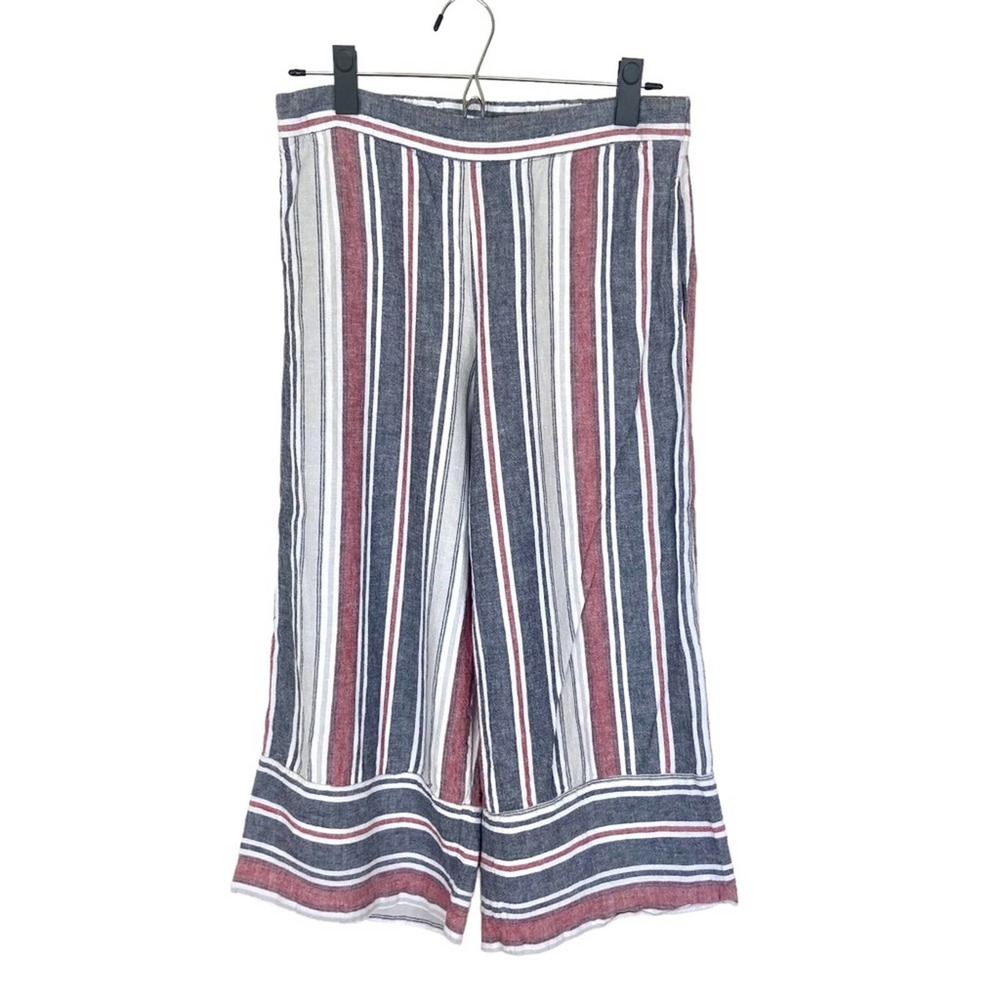 Zac & Rachel Stripe Wide Leg Cropped Linen Pants